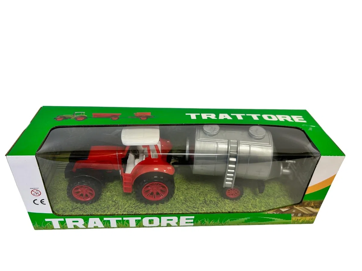 Trattore Agricolo con Rimorchio - Carro Cisterna, Aratro, Porta Animali - Giocattolo a Frizione per Fattoria (CISTERNA)