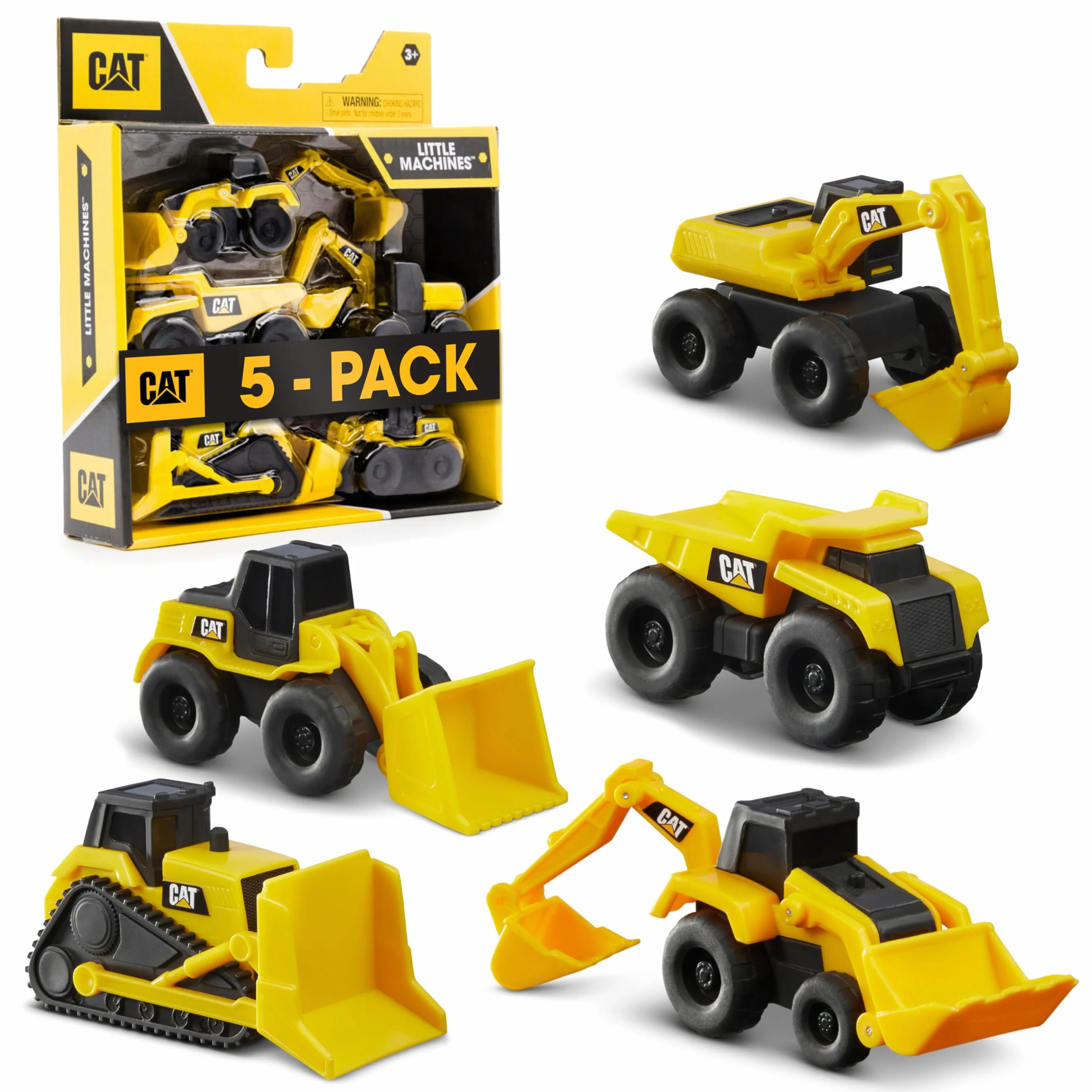 CatToysOfficial, 5 Mezzi da Cantiere CAT Little Machines per Bambini - Camion Ribaltabile, Pala, Bulldozer, Terna, Escavatore | Giochi per 3 Anni+