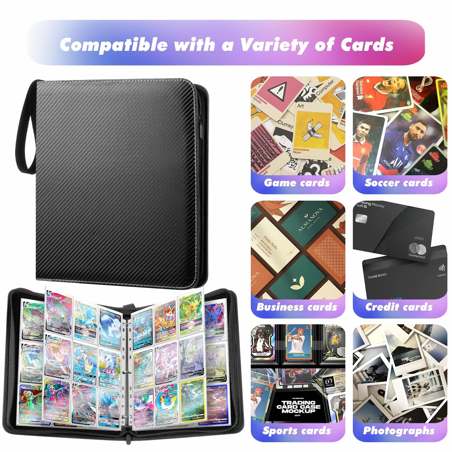 GIBOHOM Raccoglitore Carte Magic, 900 Tasche Album Carte, 50 Pagine Album One Piece Card Game, Album di Carte per Giochi di Carte Collezionabili (Nero)