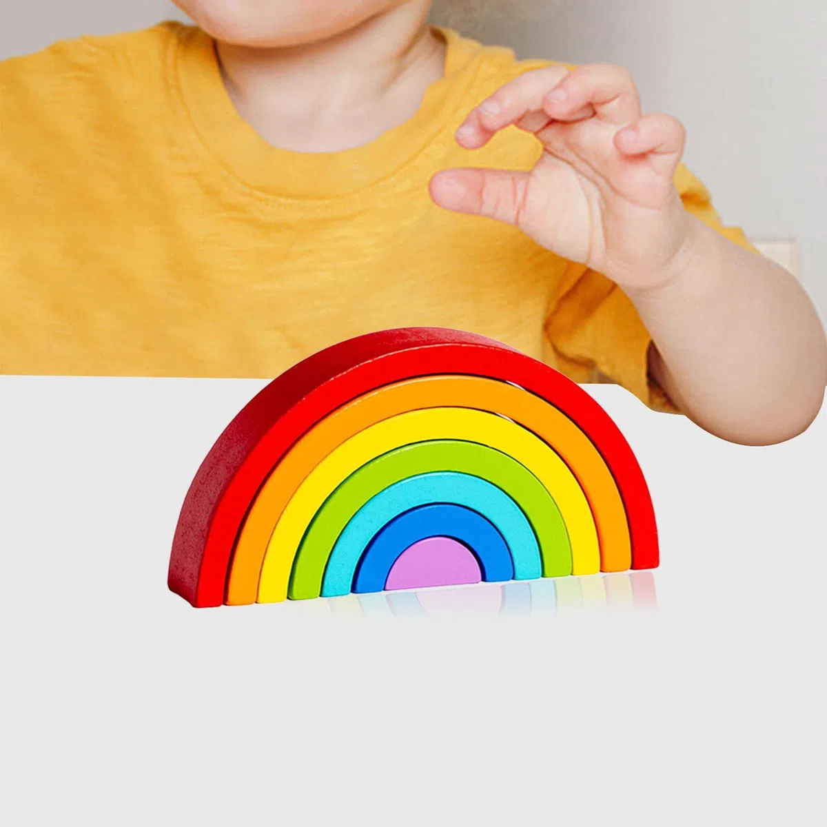 Set di Gioco in Legno con Arco E Ponte Impilabile Arcobaleno, Giocattoli Impilabili per Bambini, Arcobaleno classico
