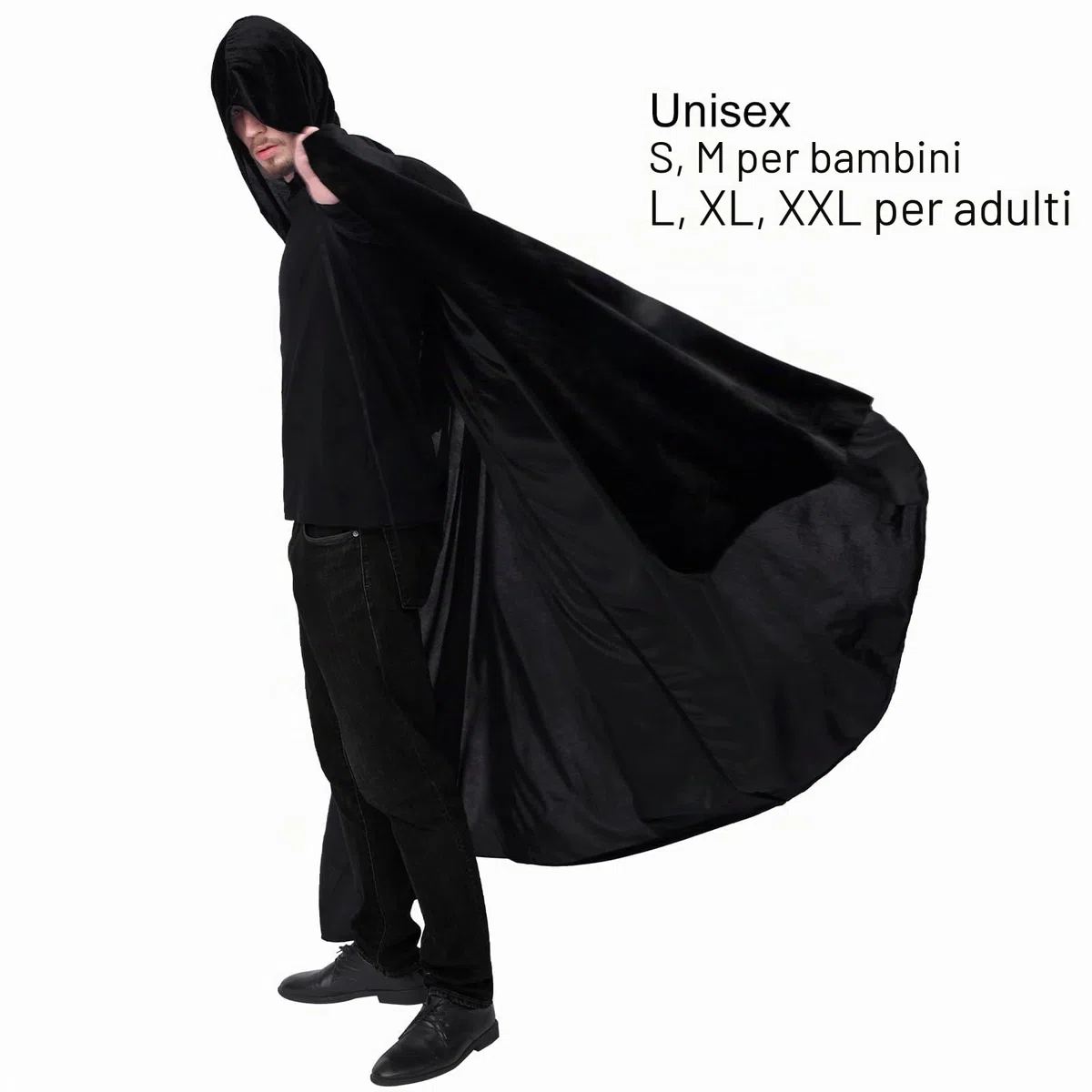 Myir JUN Mantello con Cappuccio Velluto, Adulto Bambini Halloween Mantelli Lungo Halloween Costume Unisex Strega Wicca (L, Nero)