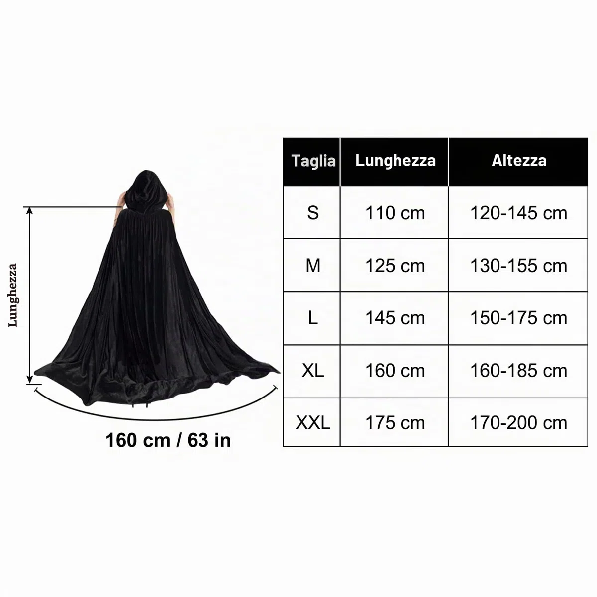 Myir JUN Mantello con Cappuccio Velluto, Adulto Bambini Halloween Mantelli Lungo Halloween Costume Unisex Strega Wicca (L, Nero)