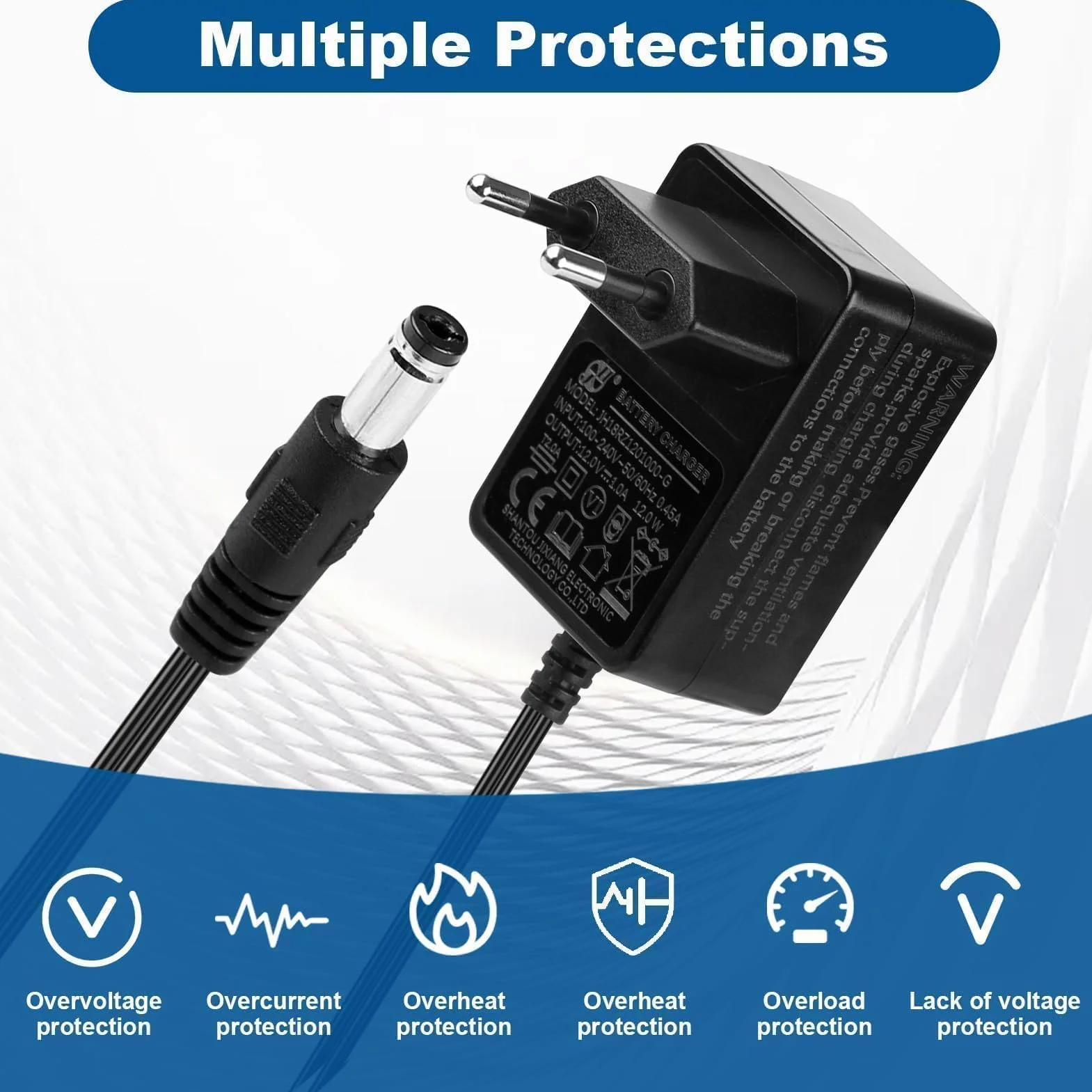 Caricatore da 12 V 1 A per bambini auto elettriche, adattatore di alimentazione con spina europea per veicoli elettrici, moto, SUV, ATV, quad, trattore e altri veicoli da 12 V 1000 mA – nero