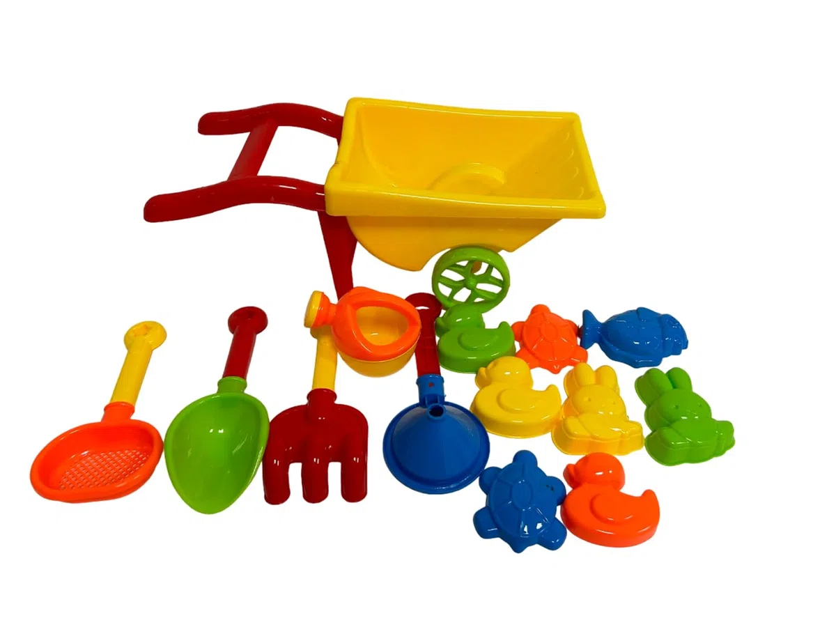 Carriola Giocattolo Con Set Da Mare Cariola Mare Bambini Con Paletta Rastrello Imbuto Setaccio Innaffiatoio e 8 Formine Carriola Mare Per Bambini Piccoli Carriola Spiaggia Plastica Gioco Estivo Estate