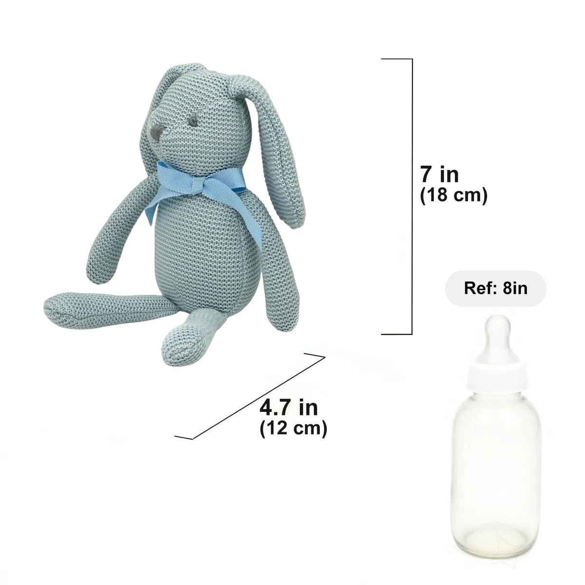 FLUFFYFUN Coniglio Peluche Neonato 100% Cotone biologico 18cm blu