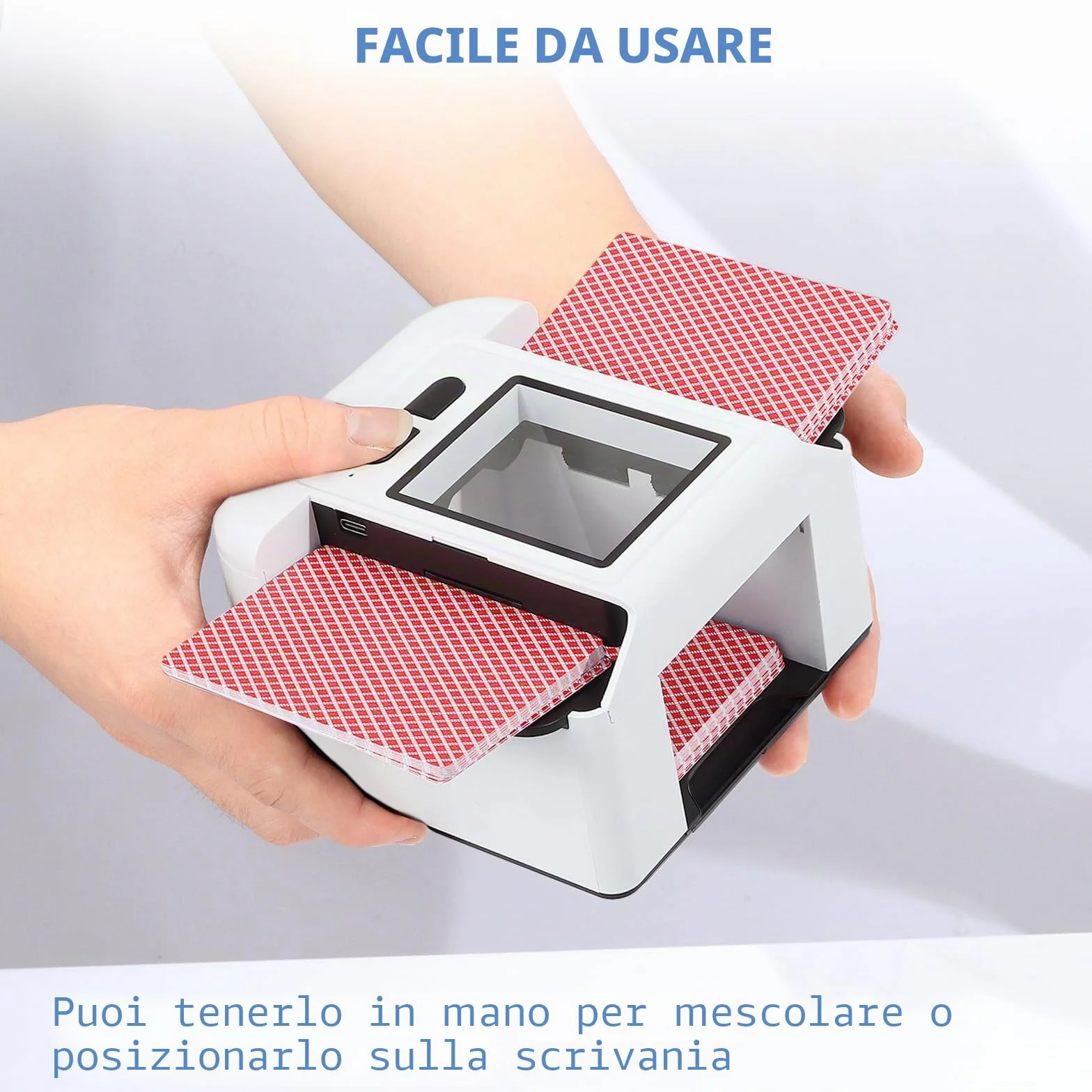 Mescolatore di carte automatico per 1-2 mazzi, batteria ricaricabile da 2000mAh, mescolatore elettrico a basso rumore per Poker, UNO, Blackjack, Phase 10 e altro – Mescolata con un tocco