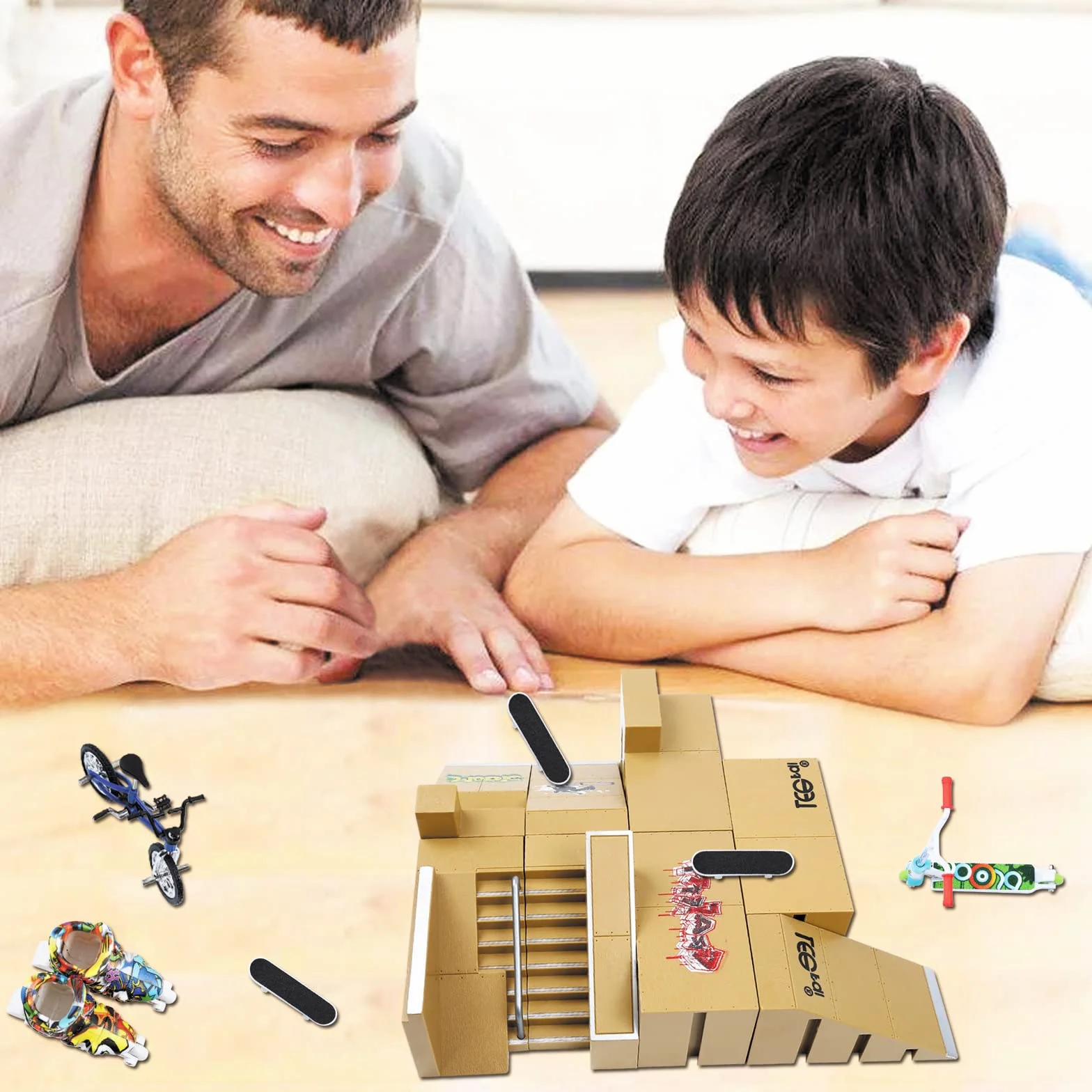 Skate Park Kit Finger Toys Rampa Parti per Skateboard Tastiera Rampa Parte Formazione Puntelli