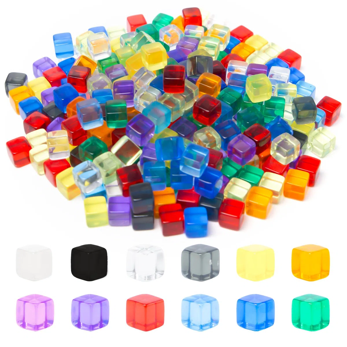 240 Pezzi Dadi a Sei Lati 8 mm Multicolor Cubi Acrilici Trasparenti Perline Senza Fori in 12 Colori Con Borsa con Coulisse per Giochi da Tavolo, Apprendimento, Artigianato e Hobby