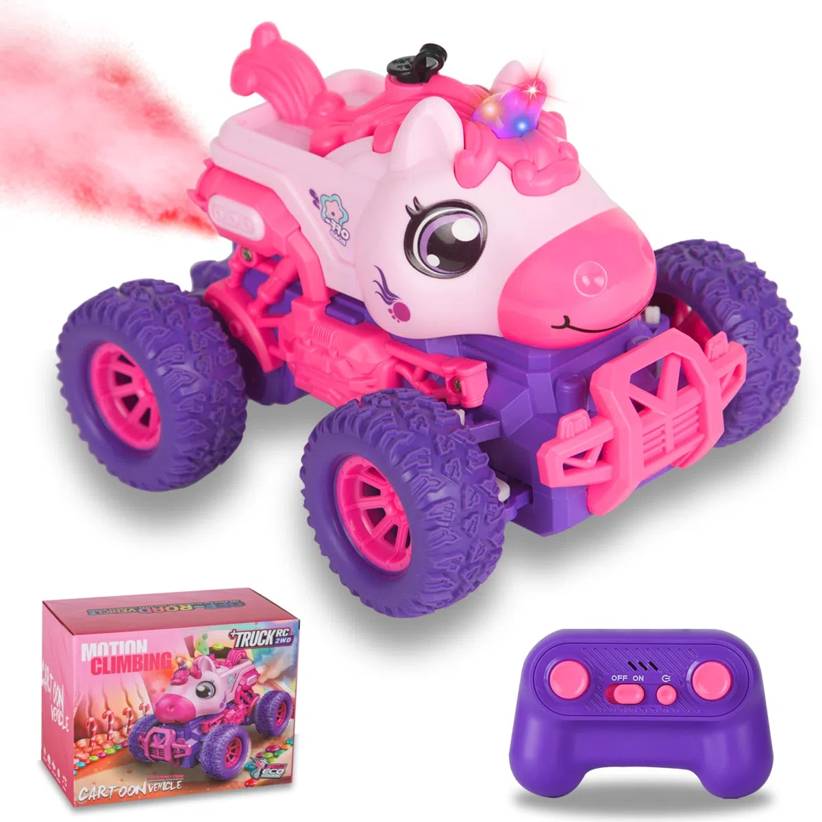 Unicorno Macchina Telecomandata per bambino, Telecomandato Monster Truck Auto per le Ragazze, RC Monstertruck Car con Spray LED Light, Unicorns Giocattolo Regalo per i Ragazzi Bambini