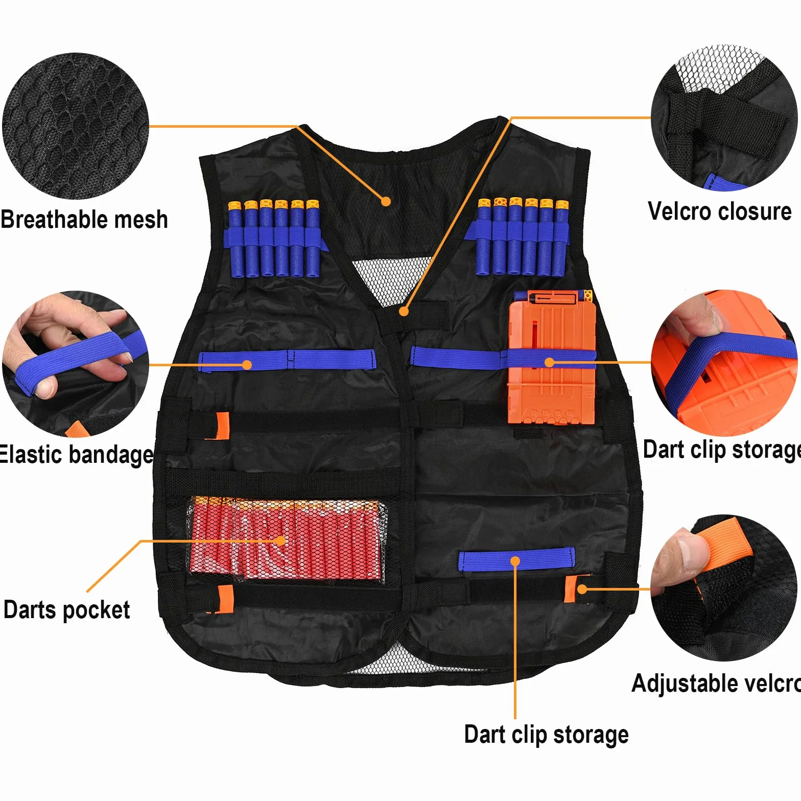 LUUFAN Tactical Gilet Kit per pistole NERF con clip di ricarica, frecce di ricarica, braccialetto, occhiali di protezione maschera tattica e frecce cinture regalo di compleanno