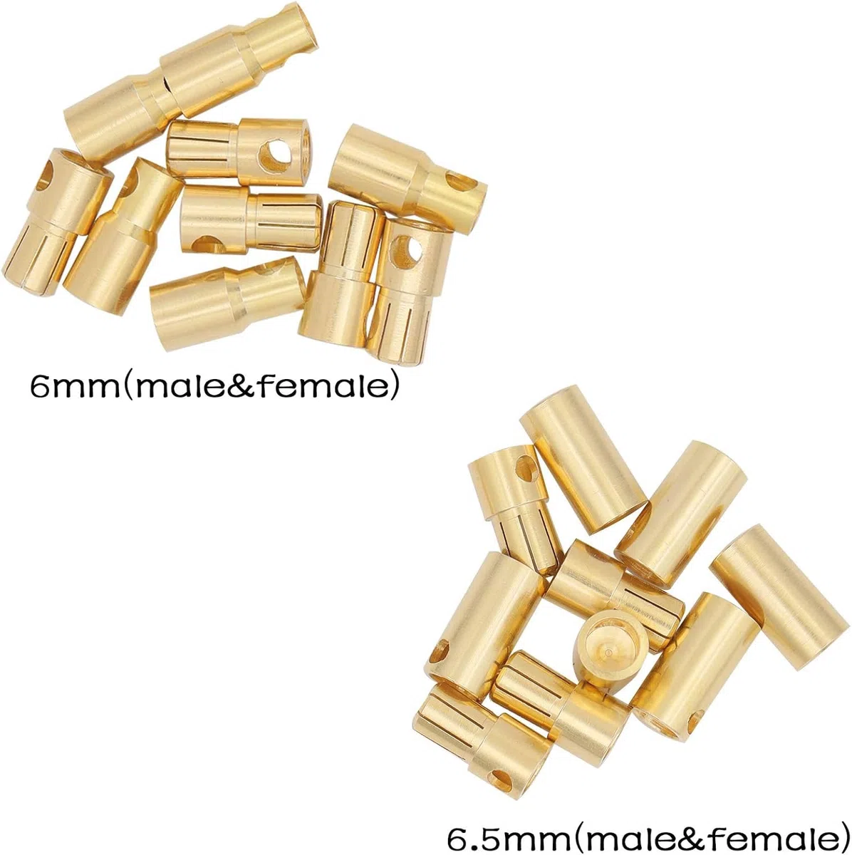 GTIWUNG 20 Paia 5.0mm/5,5mm/6.0mm/6,5 mm Connettori a Banana Spina a Banana Maschio Femmina per ESC Batteria e Motori, Oro