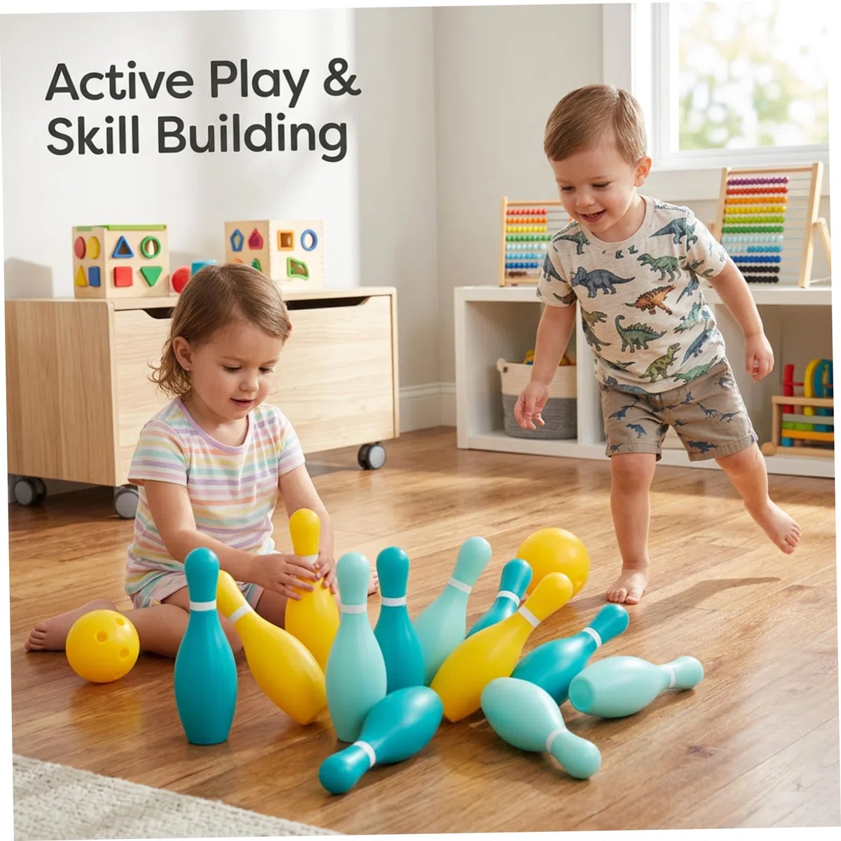 Set da bowling per bambini con 10 birilli e 2 palline - Giochi da bowling in plastica per bambini, giocattoli sportivi per interni ed esterni con birilli facili da colpire per la coordinazione