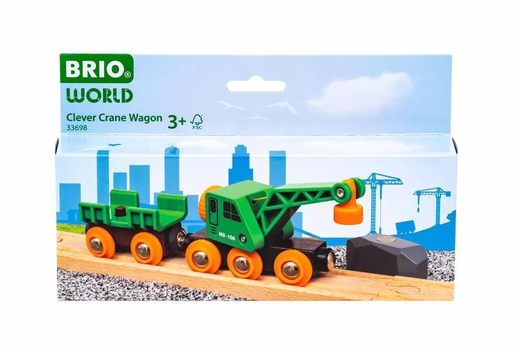 BRIO World - Autocarro con gru verde con rimorchio e carico