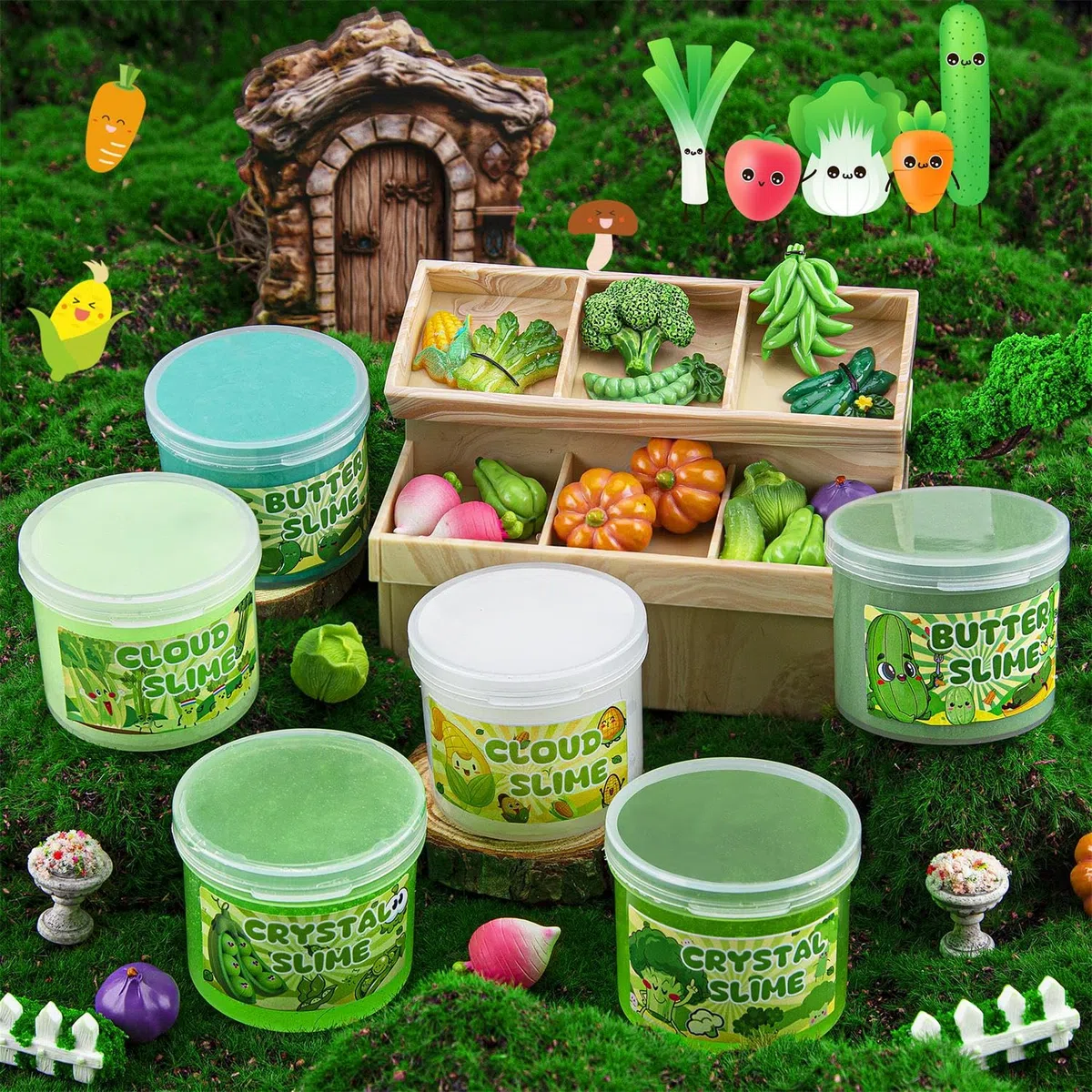 Kit di 6 confezioni di slime verde sfumato – Cloud Butter Clear & Crunchy Slimes per bambini con vari componenti aggiuntivi, bomboniere non appiccicose per ragazzi e ragazze