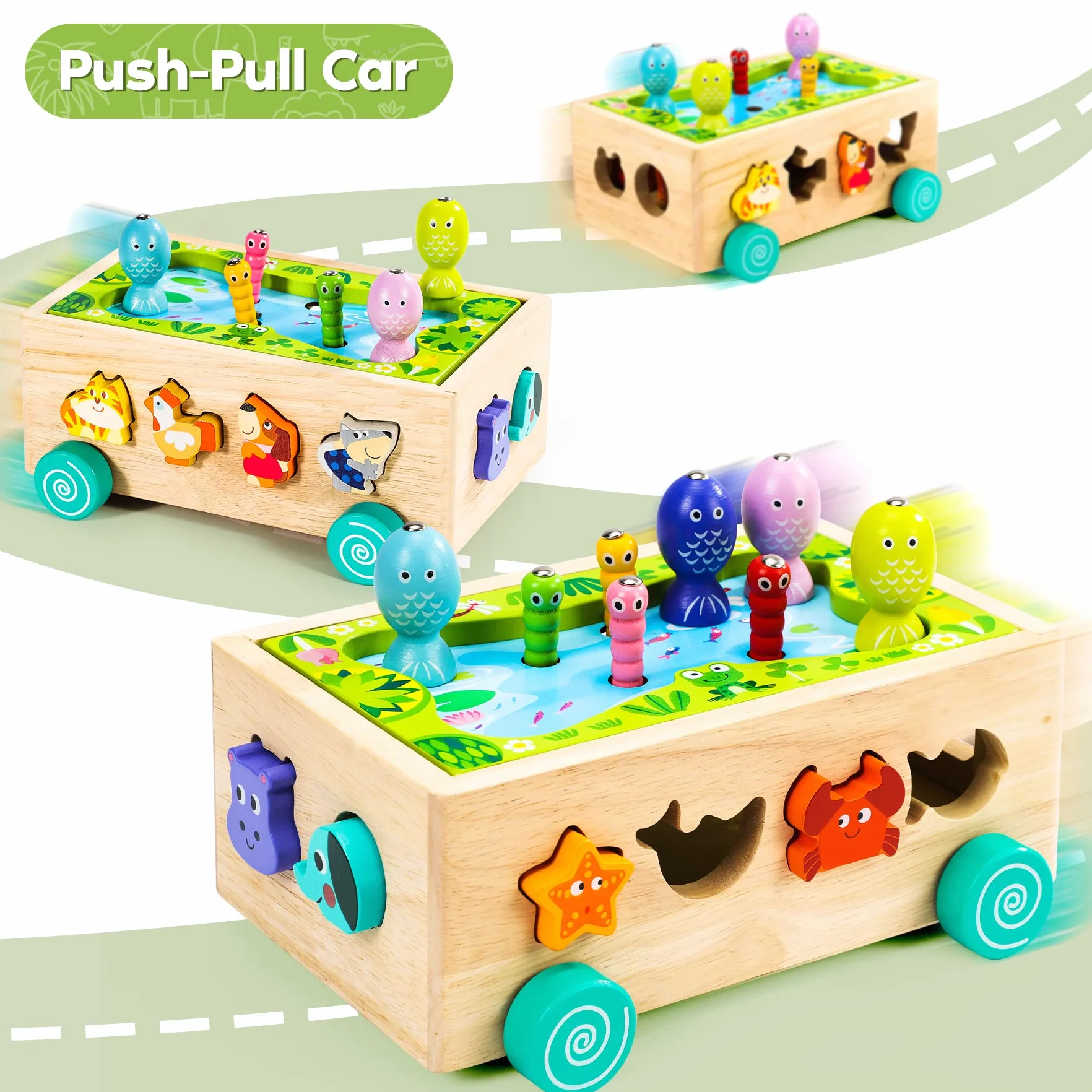Giochi Montessori 2 Anni | 6 in 1 Magnetici di Pesca in Legno Abilità Motorie Giocattoli Educativi | Giochi per Bambini di 2 Anni| Educativi Regali Pasqua Bambino 2 3 4 Anni Bambini Bambina