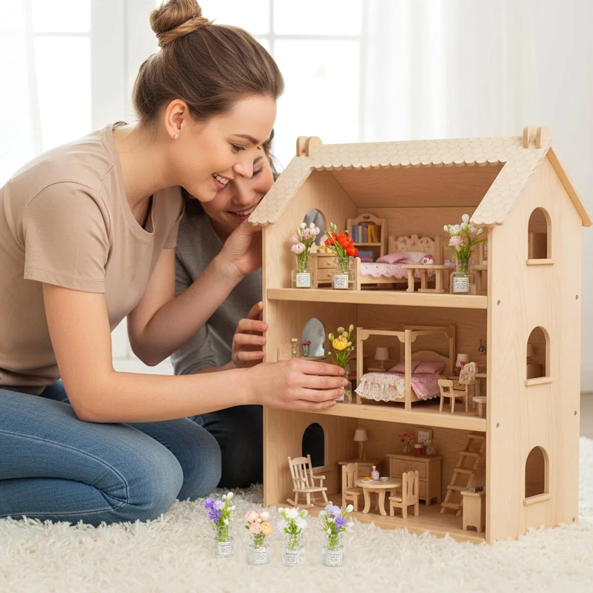 Ptwola 10 fiori in miniatura, pianta per casa delle bambole in vaso, realistico, vaso di vetro floreale, decorazione per la casa, piccole composizioni di piante, decorazione per case piccole, micro
