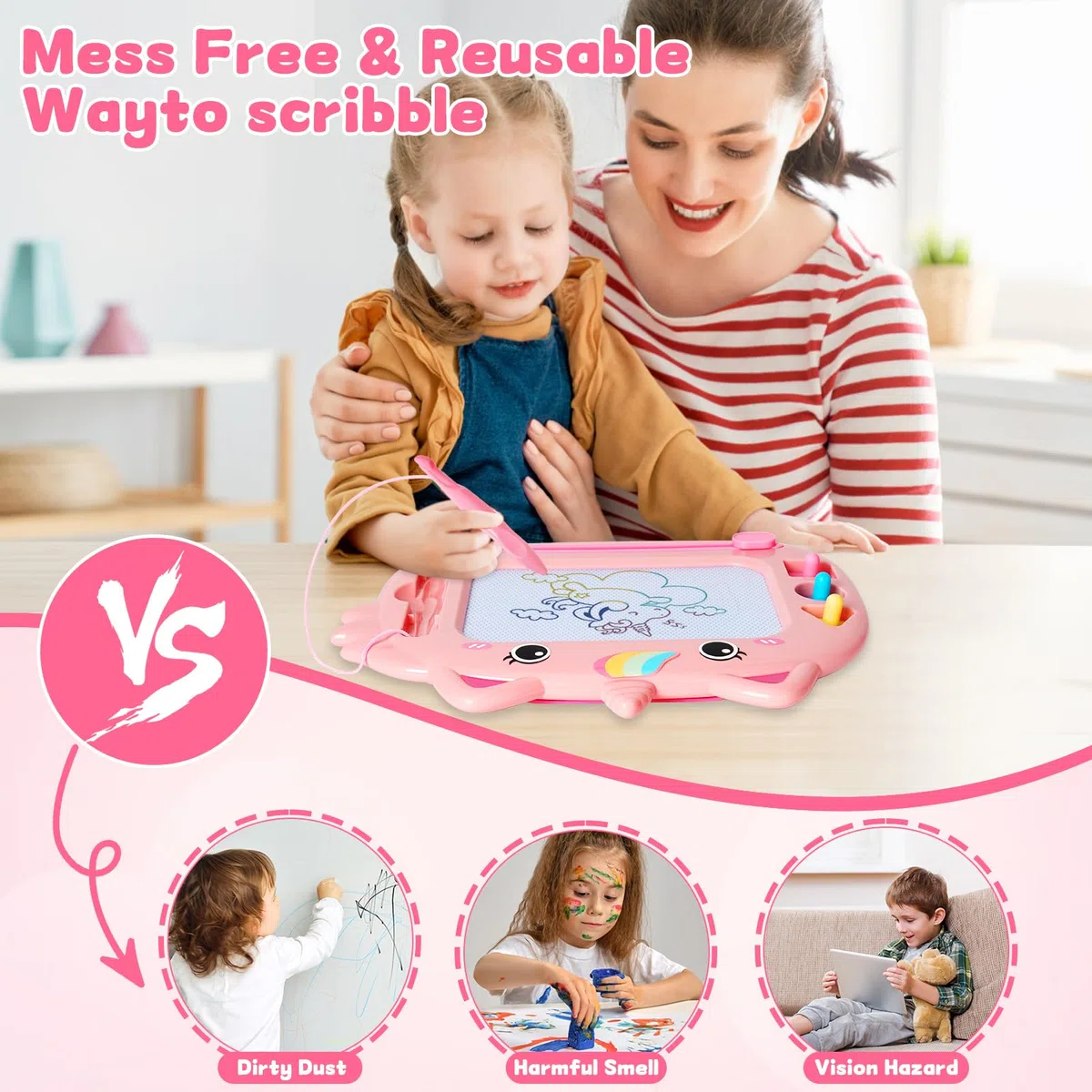 Lavagna Magnetica per Bambini, Tavoletta Grafica, Lavagnetta Cancellabile, Lavagna Magica, Magica Cancellabile Scrittura Tablet con Le Gambe, Giocattolo Educativo e Regalo