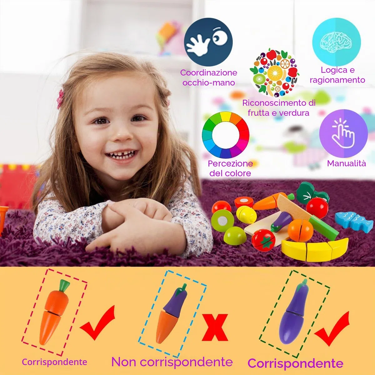 Giochi in Legno Taglio Frutta e Verdura Giocattolo Cucina per Bambini Legno Giocattoli di Simulazione Regalo di Giorno dei Bambini Compleanno Daicon Una Sacchetto per 3 Anni+