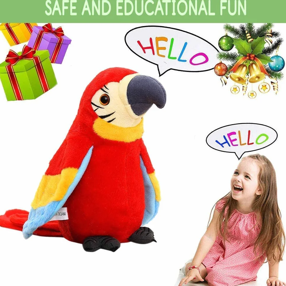 Pappagallo Parlante per Bambini Parla Parlando Record,peluche parlante.Giocattolo Peluche che Riproduce la Voce Ripete Quello Che Dici. Regalo per Bambini e Neonati (ROSSO)