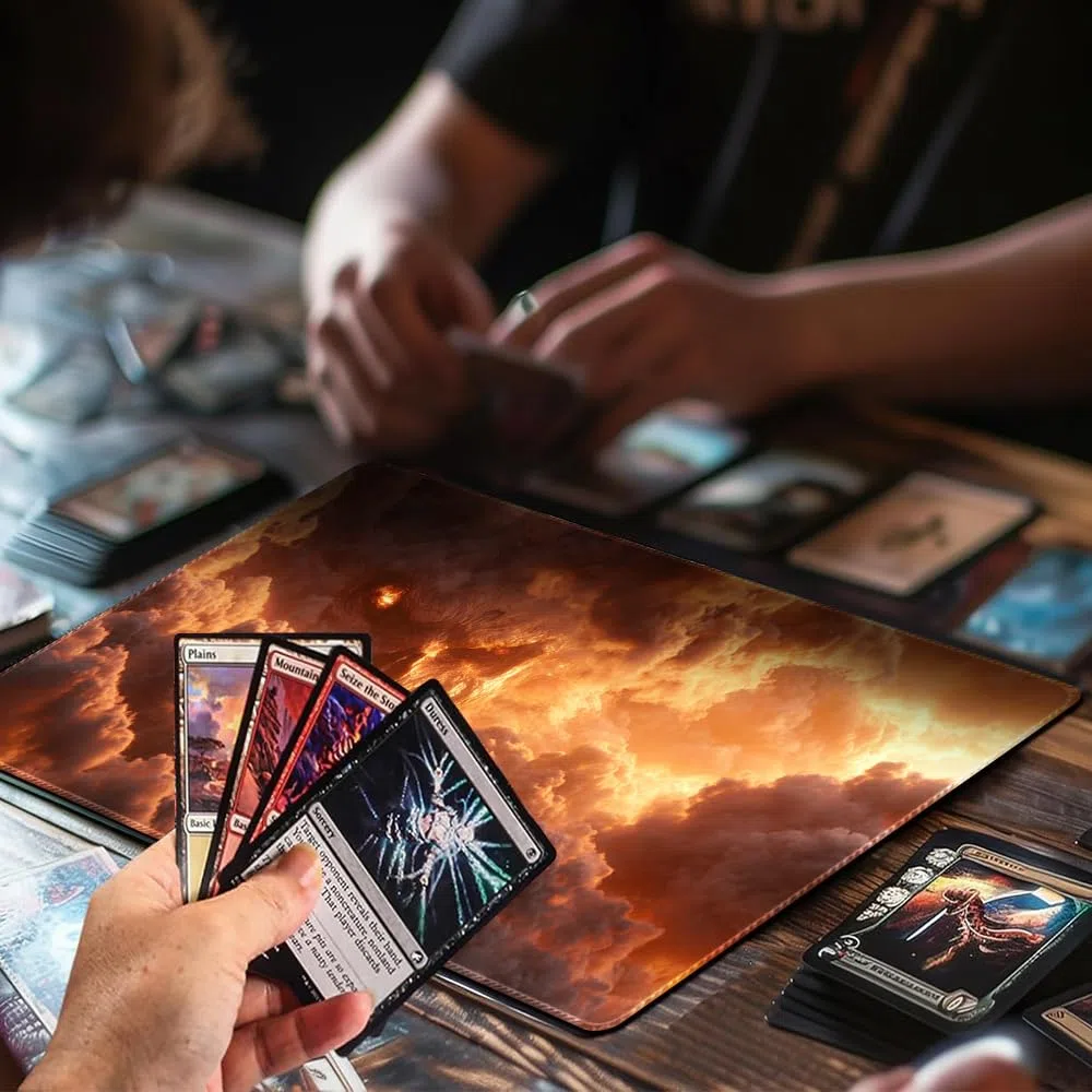 MTG - Tappetino da gioco con custodia nera Szie, 60 x 35 cm, con zona MTG, bordi cuciti, tappetino da gioco, Gioco di Carte Collezionabili, Playmats tappetino per mouse, superficie liscia in gomma TCG