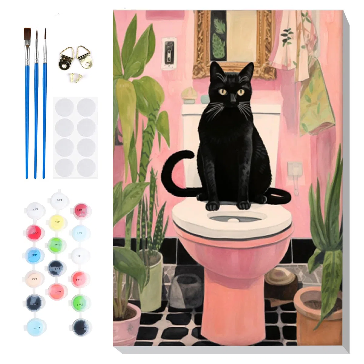 Lxmsja Gatto Nero Divertente Dipingere con i Numeri Adulti Con Cornice, Gatto Paint by Numbers Kit Animale Principianti Con 3 Penne, Hobby Creativi Adulti Idee Regalo Donna Decorazioni Casa, 20x30cm