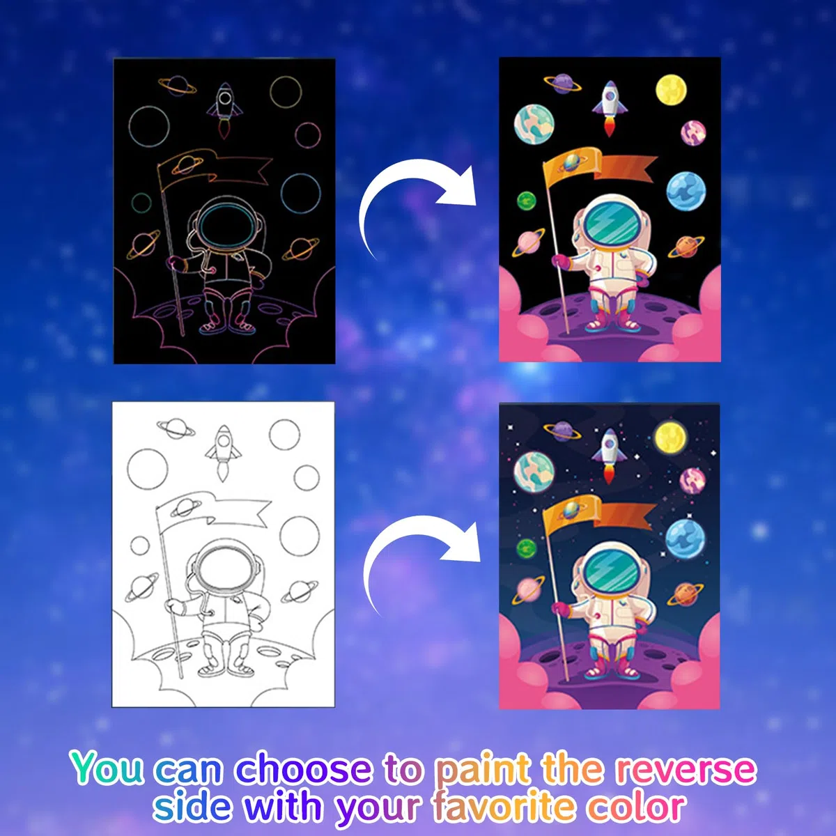 Set 4 Blocchi Disegni Grattare Per Bambini, Carta Magica Arcobaleno Grattare, Album Grattare Con Temi Dinosauri, Spazio, Oceani e Animali, Con Penna In Legno, Ideale Per Relax e Decorazione