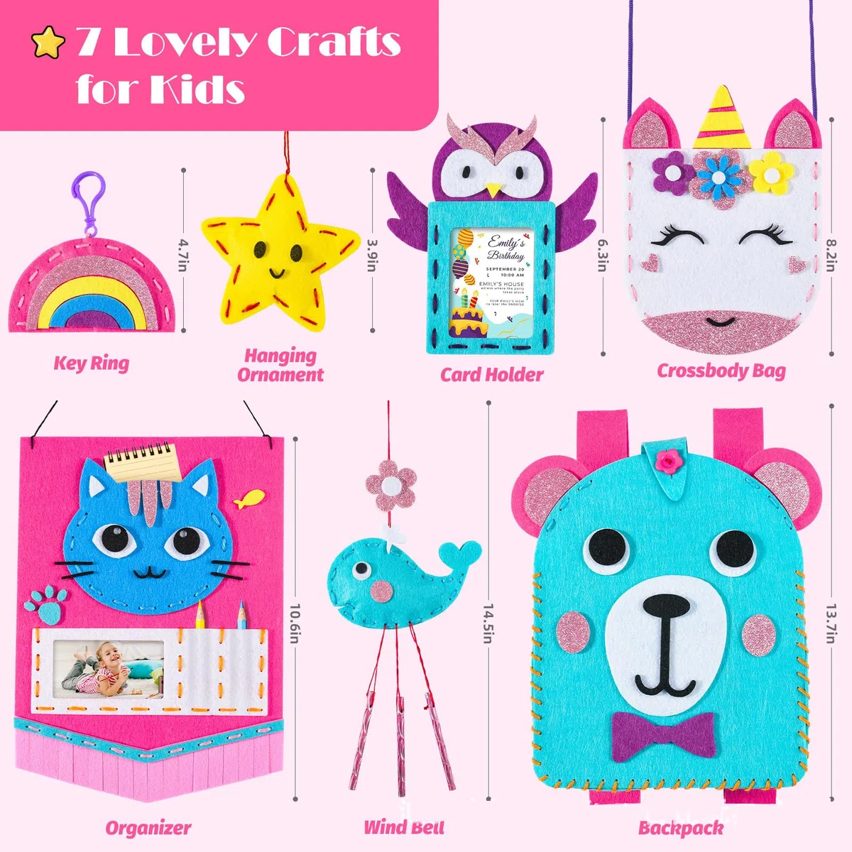 Joyvovo Kit Cucito per Bambine 5-8 Anni, Arti e Mestieri Fai Da Te in Feltro, Regali Creativi e Materiali Artigianato Bambino 6-10 Anni
