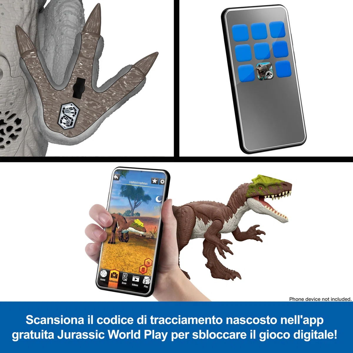 Mattel Jurassic World La Rinascita Abelisauro Ruggito Selvaggio, dinosauro giocattolo con morso multidirezionale azionato con la coda e suoni, snodato, gioco digitale, JGB91