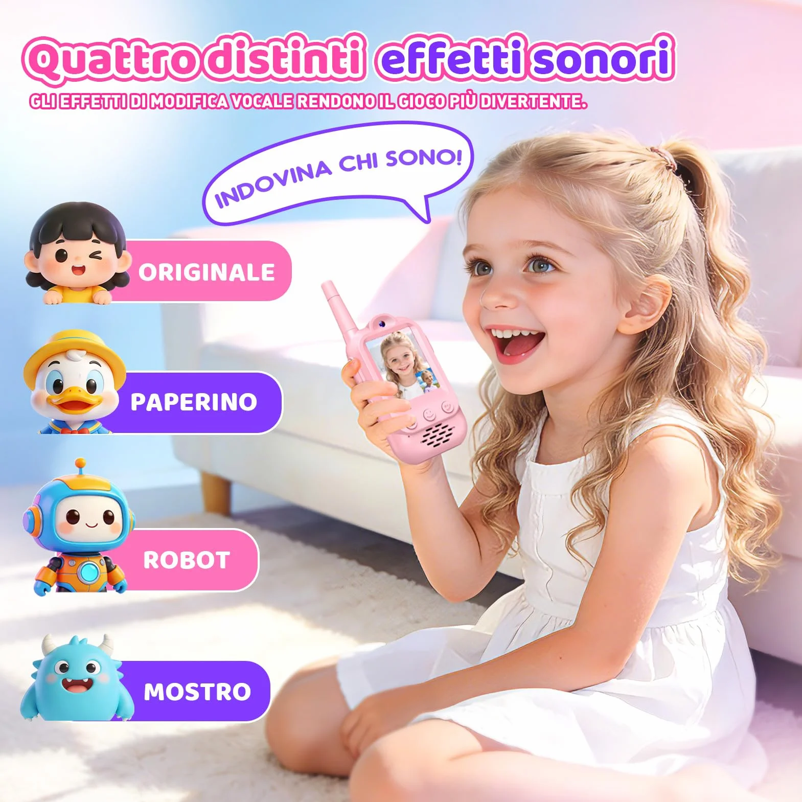 iKidiki Walkie Talkie Bambini Ricaricabili, Regalo Bambina 3 4 5 6 7 8 Anni Walkie-Talkie per Bambini con Video Giocattoli Giochi Bambina 3-8 Anni Femmina Idee Regali di Compleanno per Bimba
