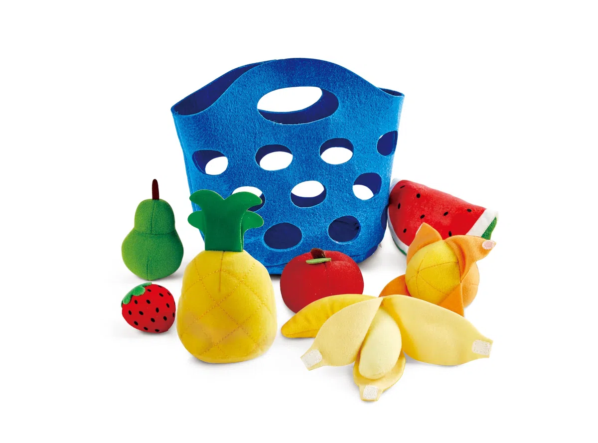 Hape Cesto di frutta per bambini | Alimenti giocattolo in legno resistente per bambini