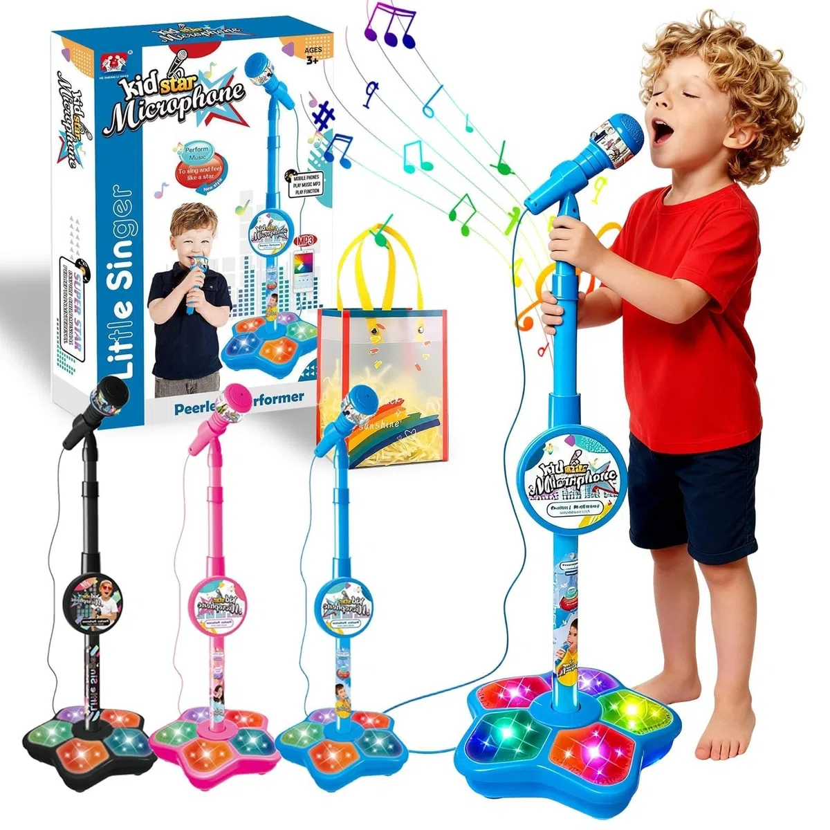 Microfono Karaoke per Bambini con Supporto, Microfono Per Bambini Con Stand - Mini Microfono, Adatto a Telefoni Cellulari, Lettori MP3 e Tablet, Adatto sia a Bambini che a Bambine (Blu)
