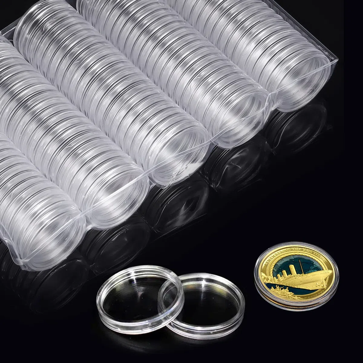 XZEIT 200 Pezzi Custodie per Monete 25mm Monete di Collezione in Plastica Capsule di Monete Rotonde Trasparente con Scatola Organizzatore per La Raccolta di Monete
