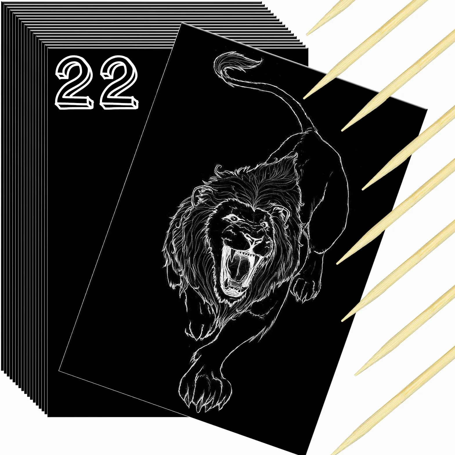 Set di 30 pezzi di carta da graffi, con rivestimento nero e pennino in legno, carta da graffio nera per adulti, regalo fai da te (effetto bianco)