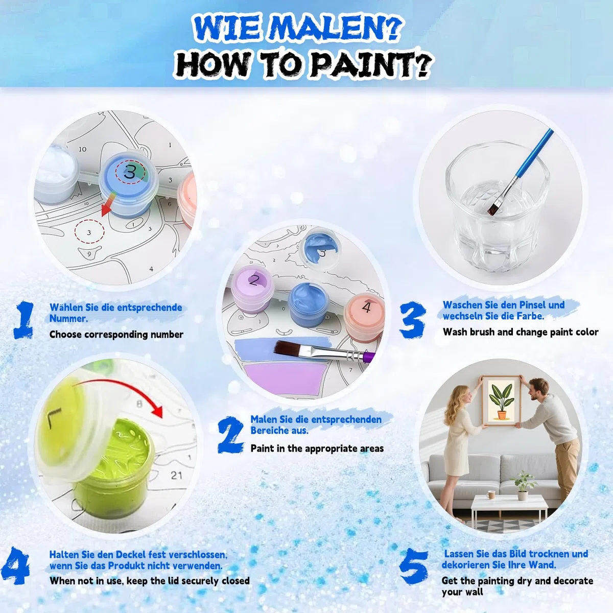 FURONGHUAK 6 Pezzi Dipingi con i Numeri per Adulti, Kit di Pittura acrilica Fai-da-Te per Adulti Principianti Facile su Tela,con Vernici e pennelli,20 x 30cm Senza Cornice