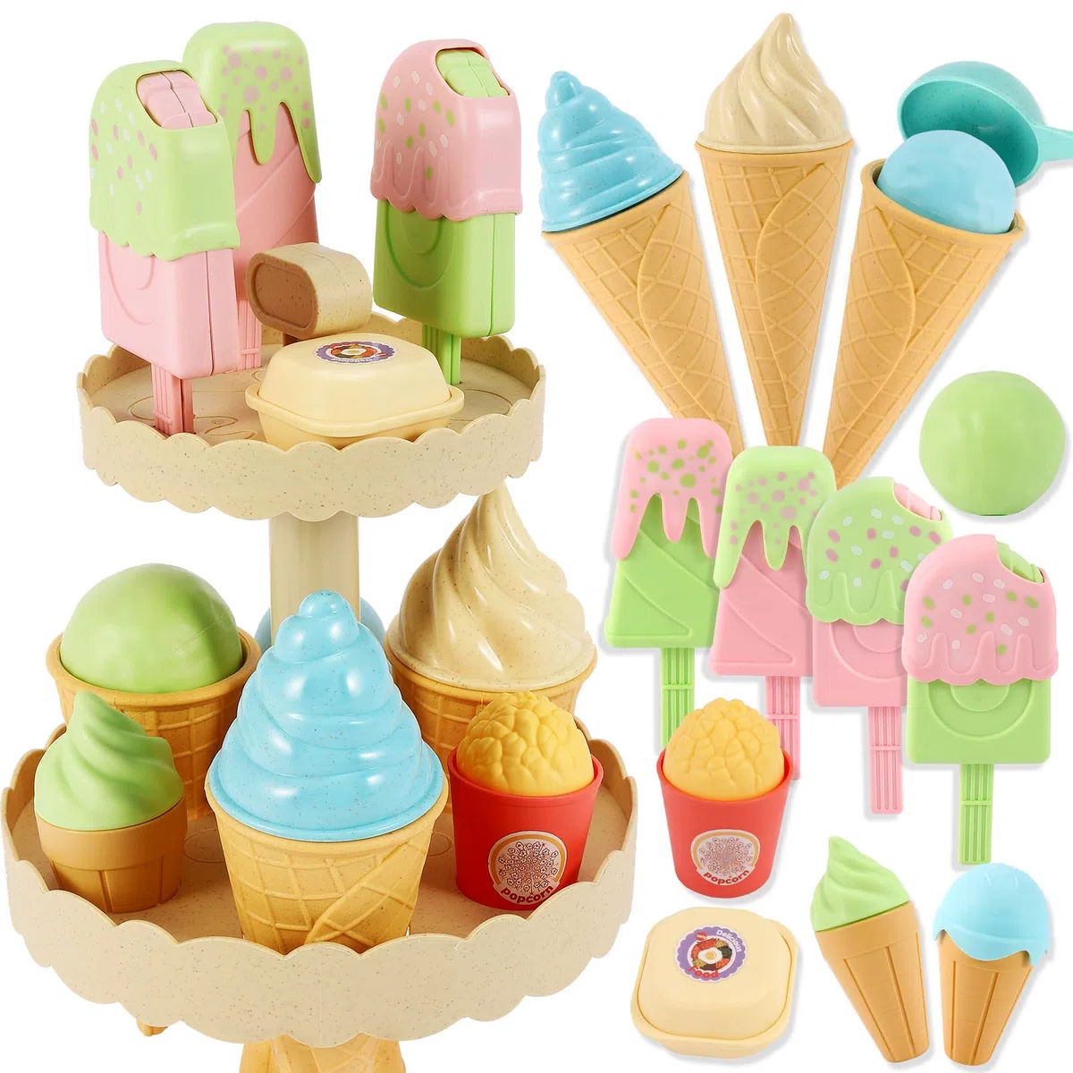 AOLEVA Gelateria Giocattolo Set Gelato Accessori Cucina Bambini Gioco di Cibo Finto Giocattoli Giochi di Ruolo Regalo per 3 Anni