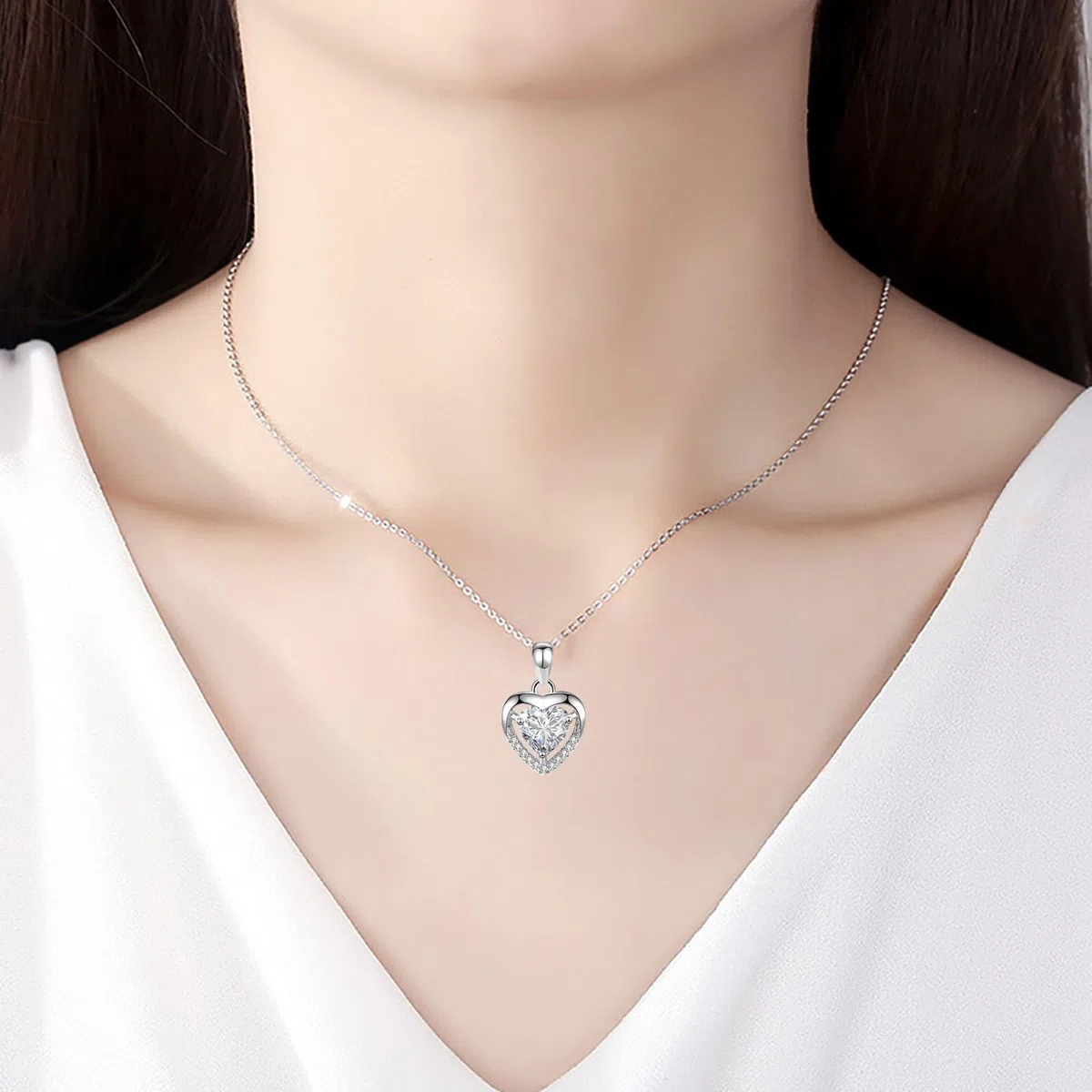 Collana Argento 925 per Donna e Bambina - Ciondolo Cuore con Zirconia Cubica - Gioiello Elegante per Ragazza
