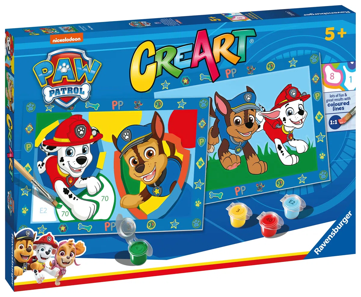 Ravensburger CreArt 5 Anni Junior: Paw Patrol – Dipingere con i Numeri per Bambini 5+ Anni, Kit Pittura con 2 Tavole, Pennello Ergonomico e Colori Inclusi, 32 x 22 cm, Idee Regalo per Bambini 5 Anni