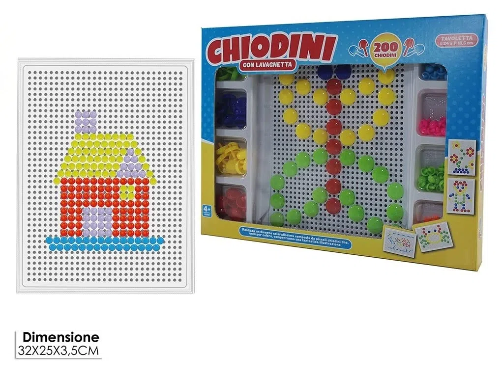 Gioco Chiodini per Bambini 200 pezzi Gioco in Valigetta 200 Chiodini Grandi Piccoli Medi Confezione Completa Giochi Mosaico Chiodinii Bottoni per Bambini 200 pezzi Giocattolo Puzzle Educativo