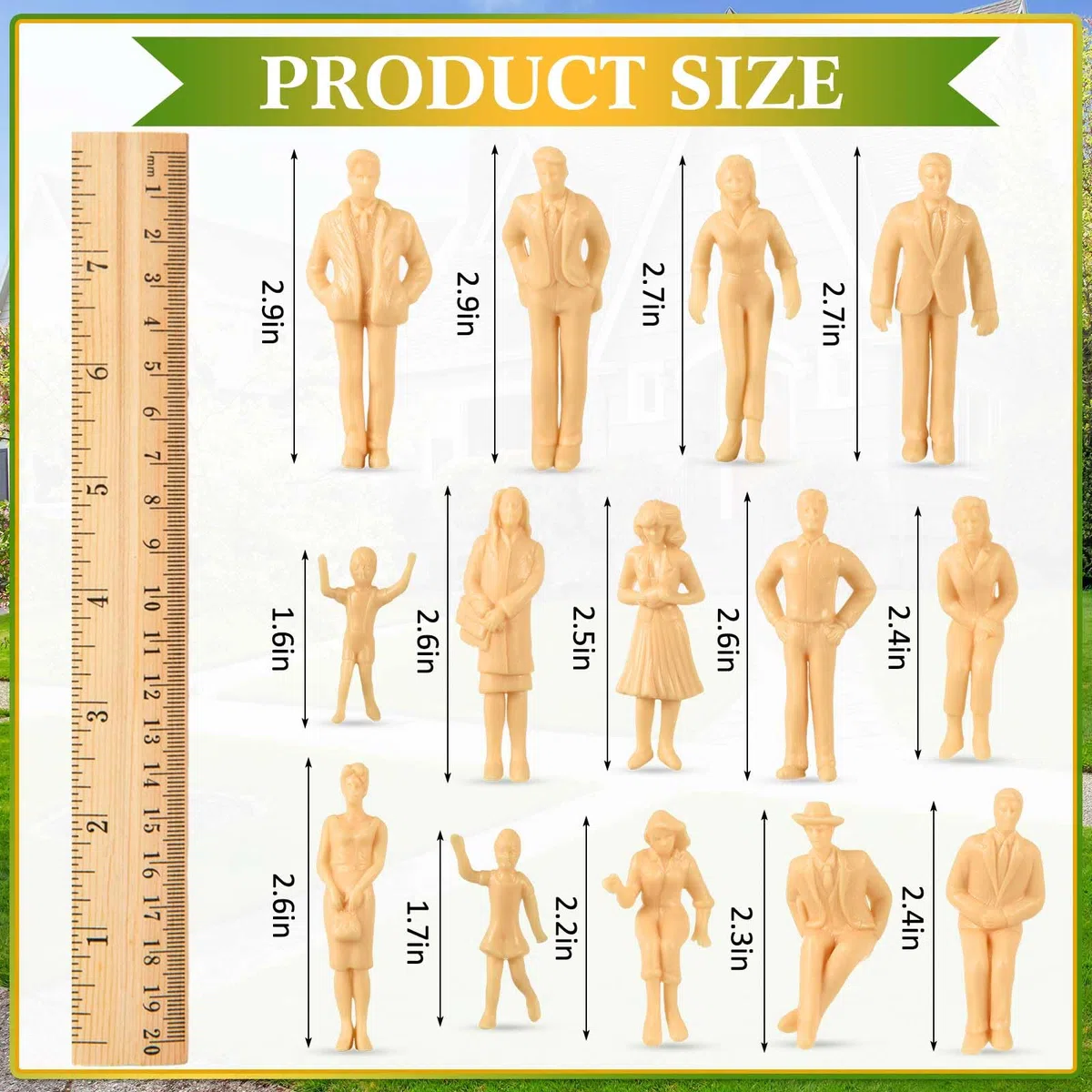Namalu Set di 30 statuette architettoniche 1:25 in plastica dipinte per modellino e treno