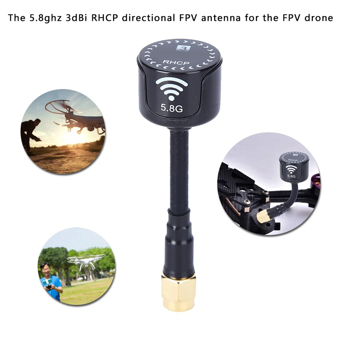 Antenna 5.8Ghz, 3dBi LHCP ABS 5325-5945MHz direzionale ad alto guadagno Antenna RC Drone Ricambi Accessorio Adatto per FPV Racing Drone (SMA ago interno-nero)