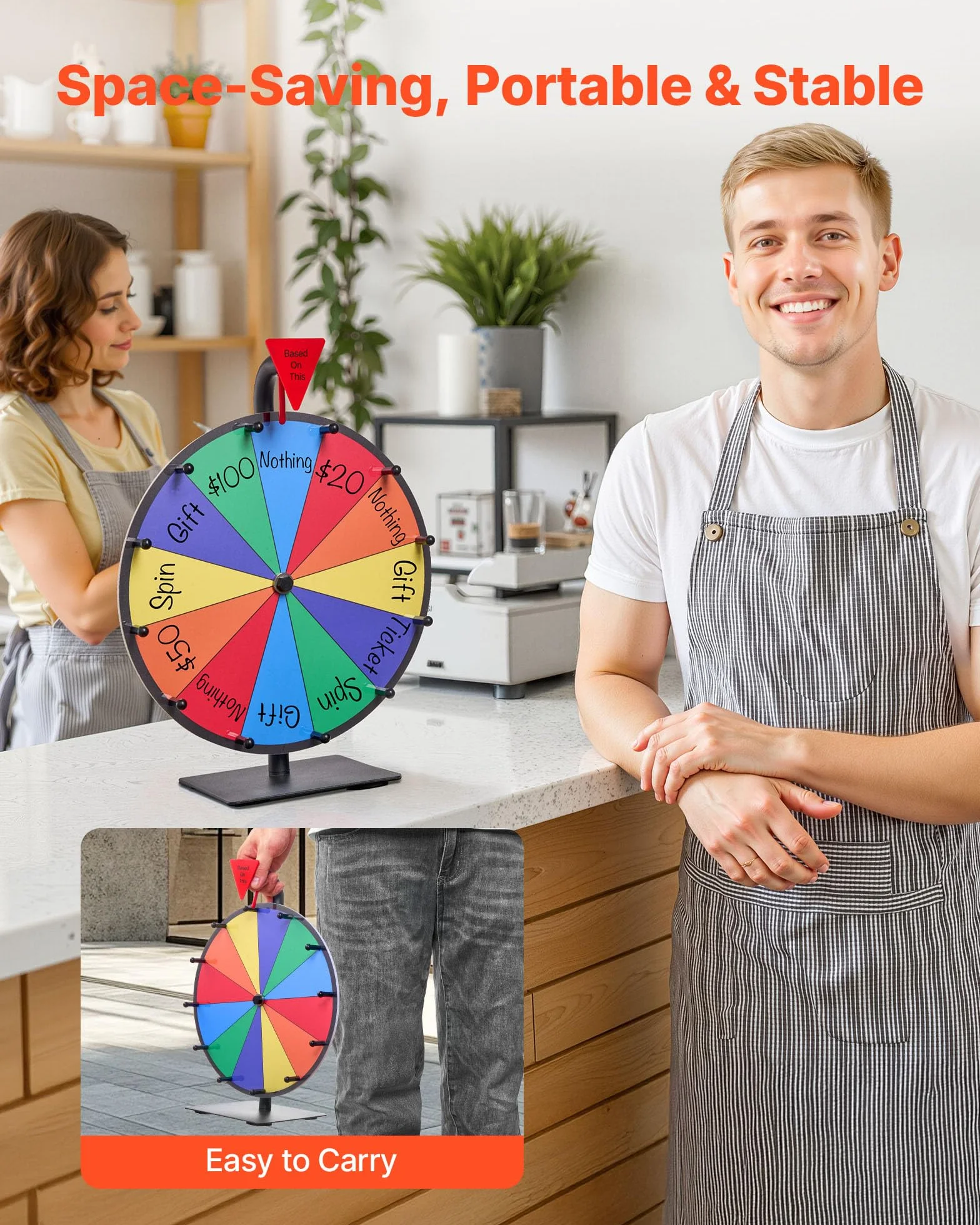 VEVOR Ruota dei Premi Girevole 305 mm, Roulette da Tavolo 12 Slot Win Fortune con Pennarello Cancellabile