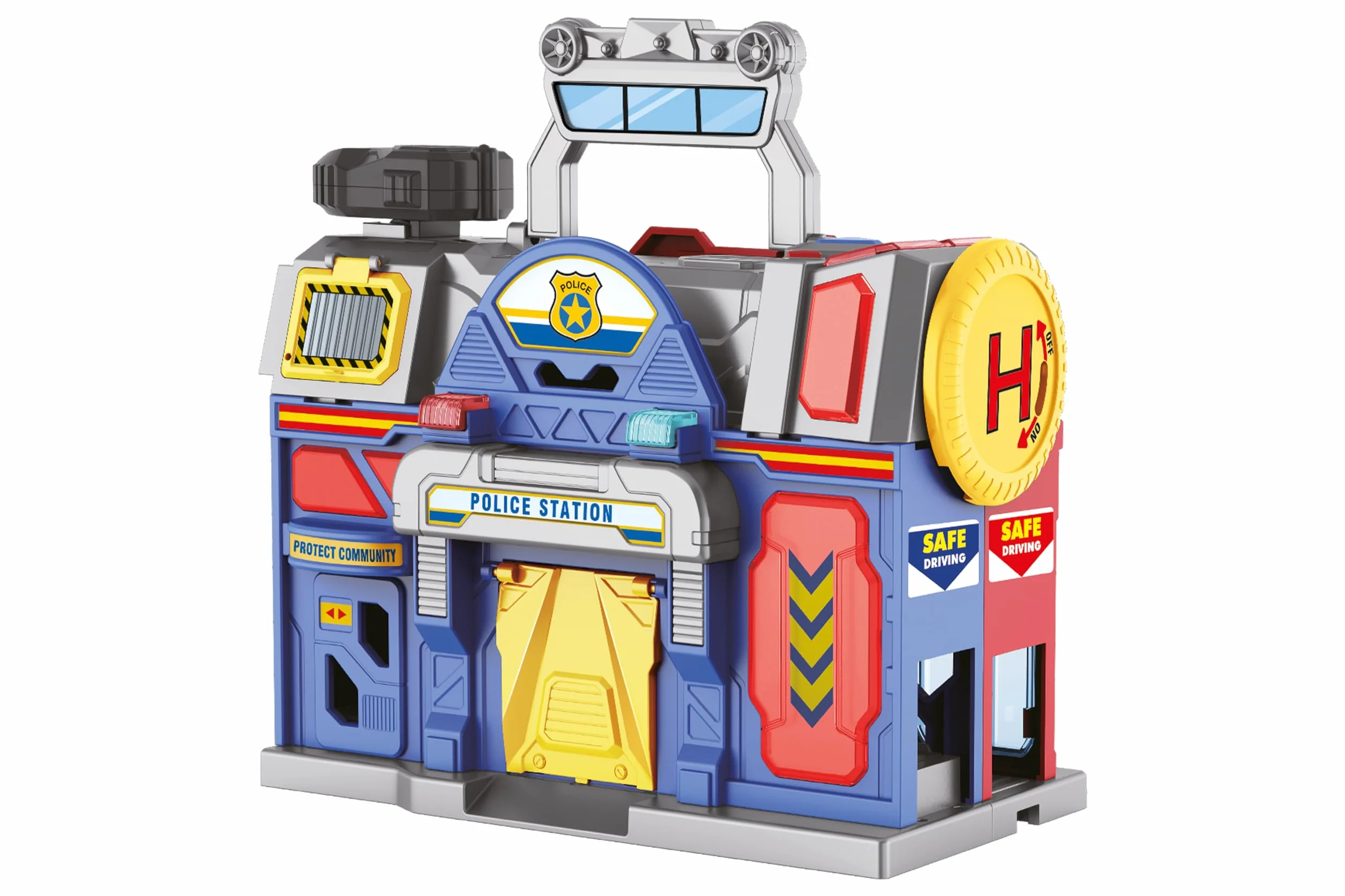 Grande stazione di Emergenza con Suoni e Luci - Pompieri e Polizia - Suoni e Luci - Megafono - 2 Modellini auto die-cast incluse - Dimensioni 75 x H 39 x 30 cm - Globo Giocattoli - WToy 42189
