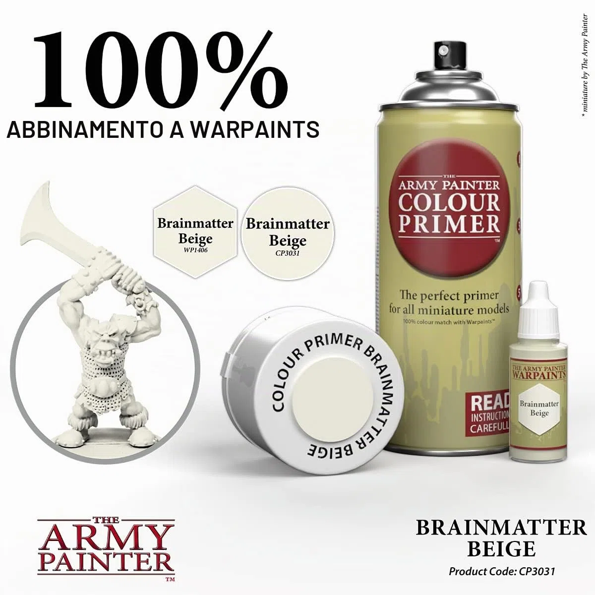 The Army Painter Primer colorato Brainmatter Beige, 400 ml di primer acrilico spray, vernice spray per primer in miniatura, giochi di ruolo da tavolo, giochi da tavolo e modellazione in miniatura di