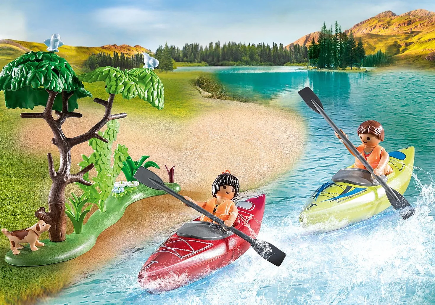 PLAYMOBIL Family Fun 71425 Avventura in Canoa, Camping, Divertente Avventura all'aperto in Campeggio, Canoa e falò, Una Vacanza condivisa nella Natura, Giocattolo per Bambini dai 4 Anni in su