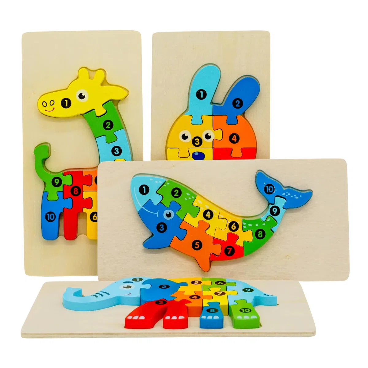 Puzzle in legno per bambini piccoli (set da 4 pezzi) Giocattolo educativo per l'apprendimento con motivi di animali secondo Montessori