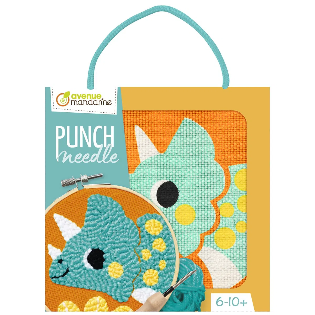 My Mandarine KC162C - un kit punto croce per bambini PUNCH NEEDLE - quadretto 18x18 cm - a partire dai 6 anni - DINO