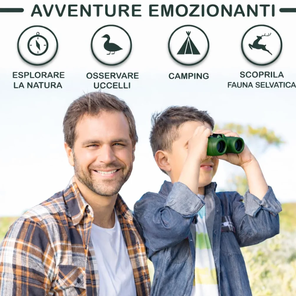 Binocolo Bambini - Regalo ottimale per bambino e bambina - Forte ingrandimento 8X21 - Set Esploratore Completo con Lente d'Ingrandimento e Bussola - Giochi per bambino e bambina di 3-12 anni
