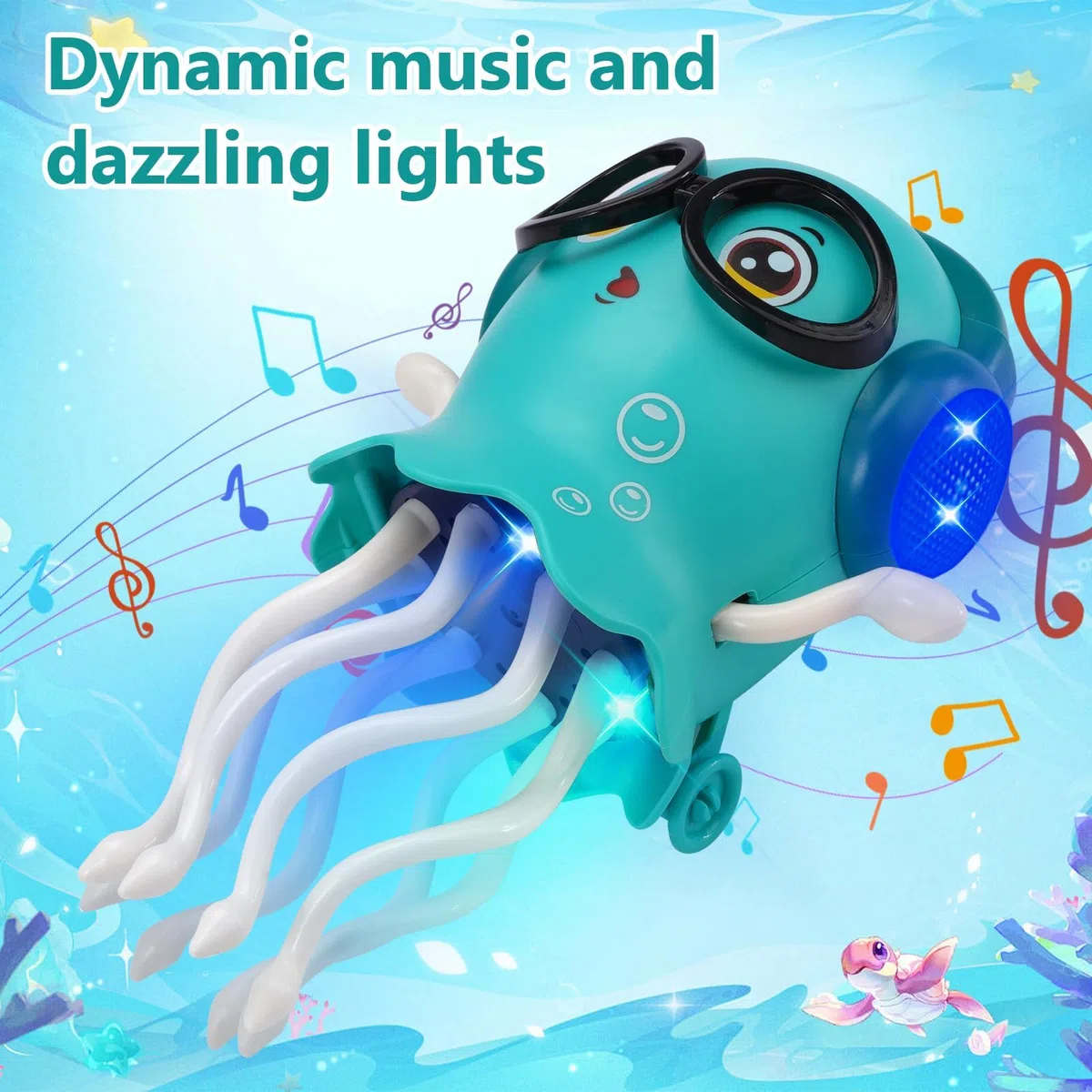 Danza meduse giocattolo elettrico per bambini, giocattolo per gattonare, giocattolo musicale con luci a LED (verde)