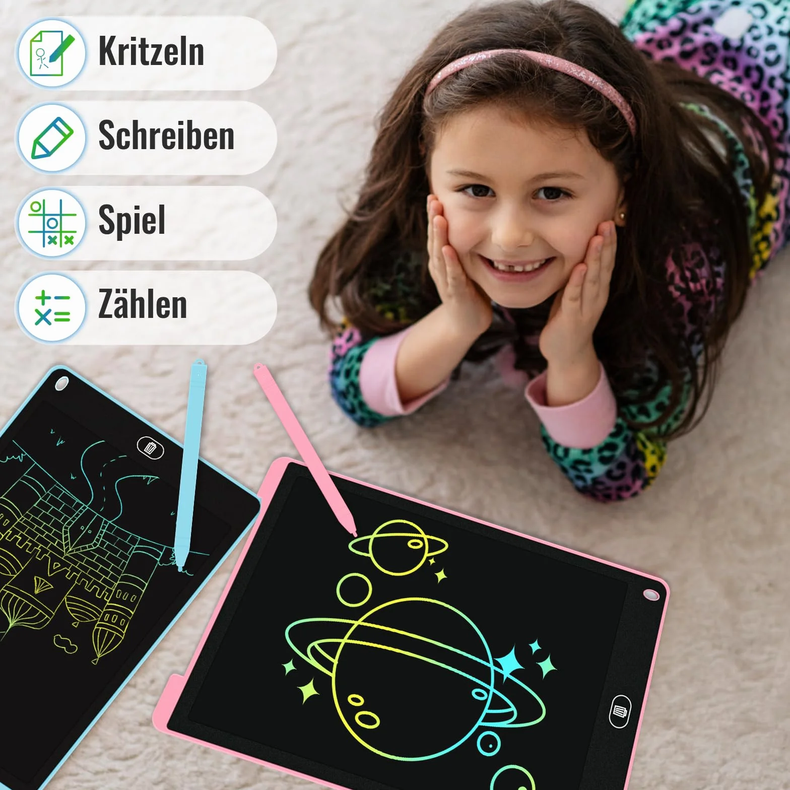 3 lavagne LCD da scrivania per bambini da 12 pollici, lavagnetta da pittura riutilizzabile, per bambini con pulsante di cancellazione, giocattoli per ufficio, scuola, casa (rosa + blu +