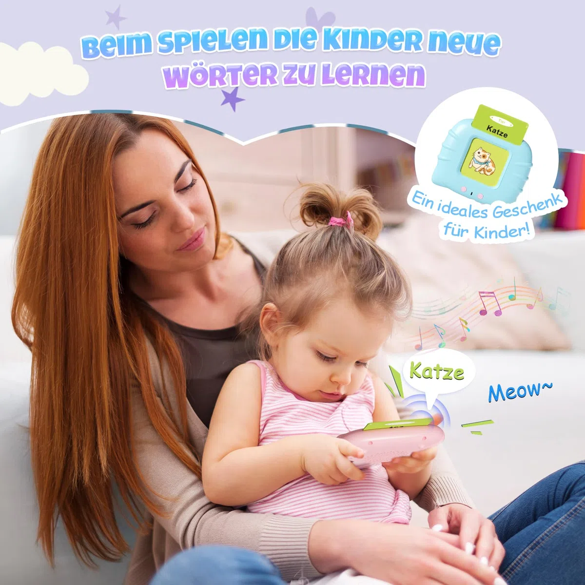 GUYUCOM Giocattoli educativi per bambini a partire da 1 2 3 4 5 6 anni, 112 fogli, 224 parole udibili, regalo prescolare, giocattolo per ragazze e ragazzi (blu)